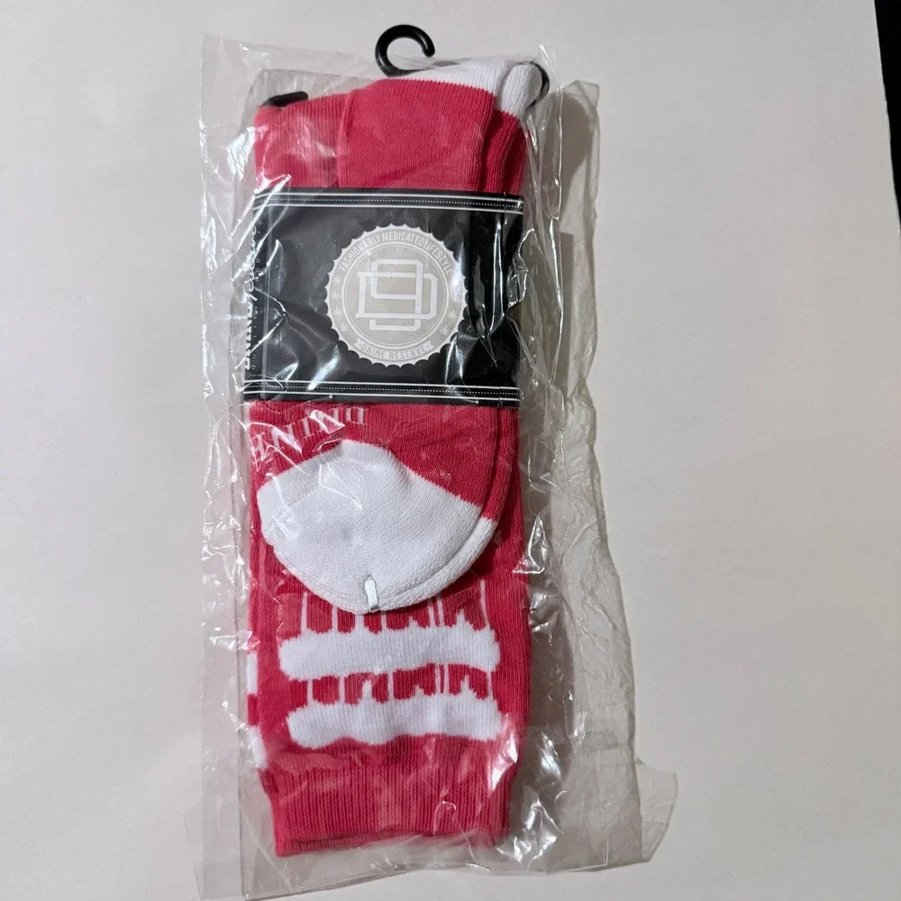 Dnine Reserve Red White Graphic Crew Socks Fashionably Medicated Lifestyle NEW
